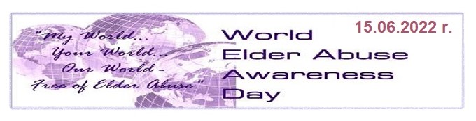 Grafika z datą Dnia Praw Osób Starszych. Cytat:'Mój Świat, Twój Świat, Nasz Świat - wolny od przemocy wobec starszych'