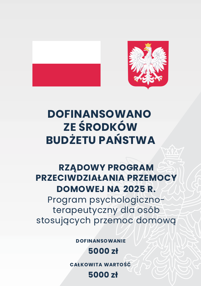 Informacja o dofinansowaniu w ramach Krajowego Programu Przeciwdziałania Przemocy w rodzinie na 2025r w kwocie 5000zł